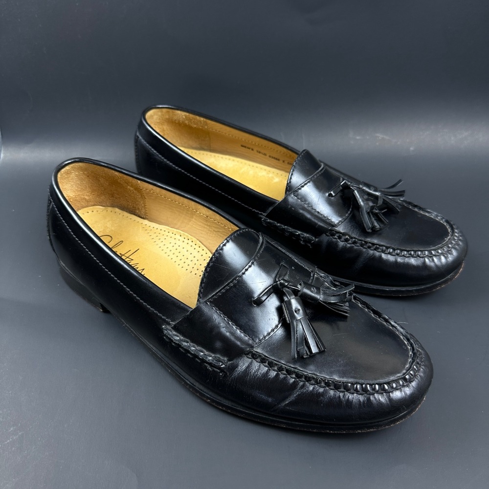 Cole Haan Black Leather Tassel Loafers Classic Dress Shoes Moc Toe Mens 10.5
